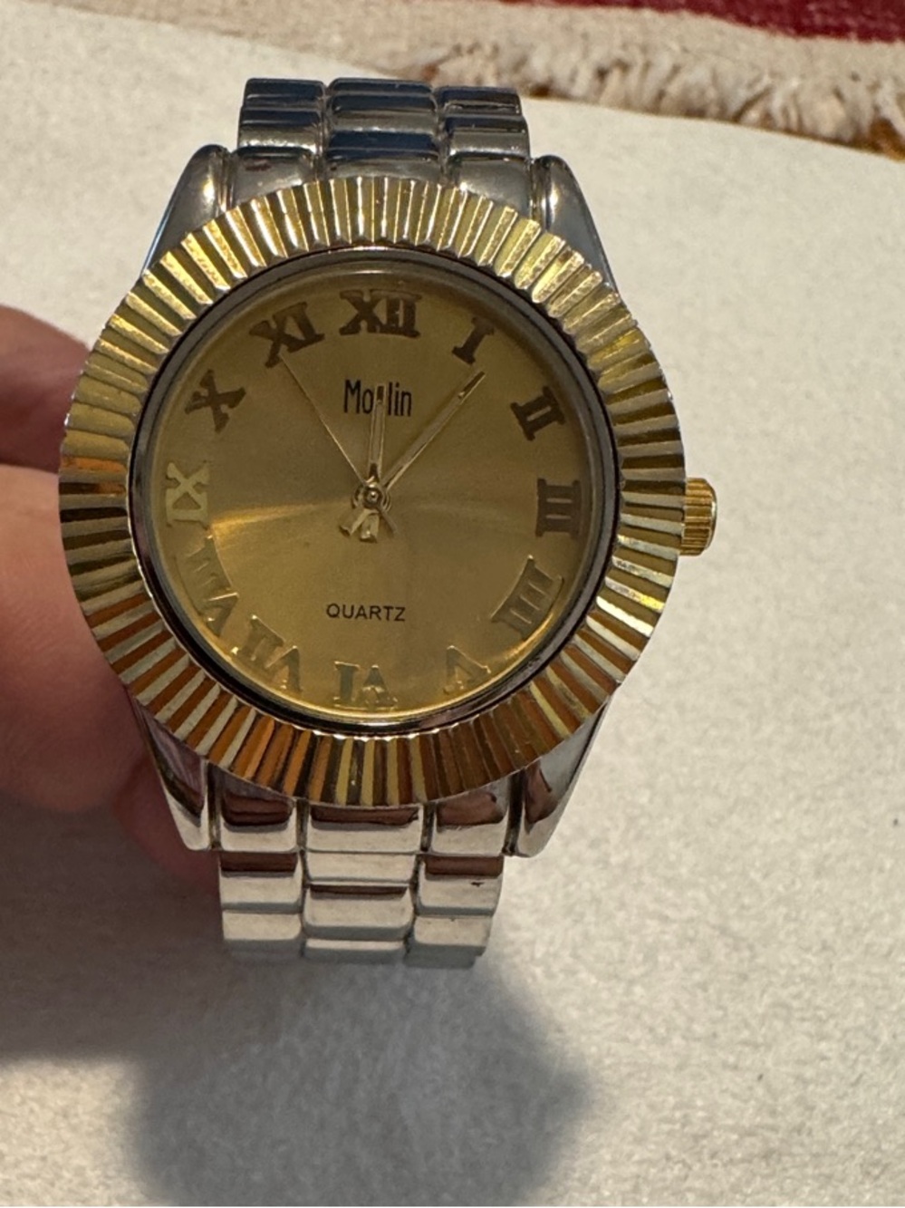 Vintage MoulinTwo-Tone Gold Dial Quartz Watch